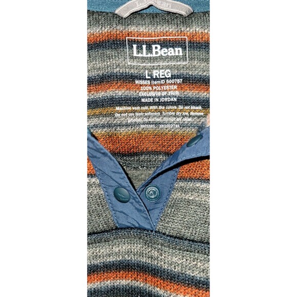 L.L. Bean Blue Orange Large Sweater Striped Pullover Blue Orange Gray w/ Pockets - Picture 2 of 7